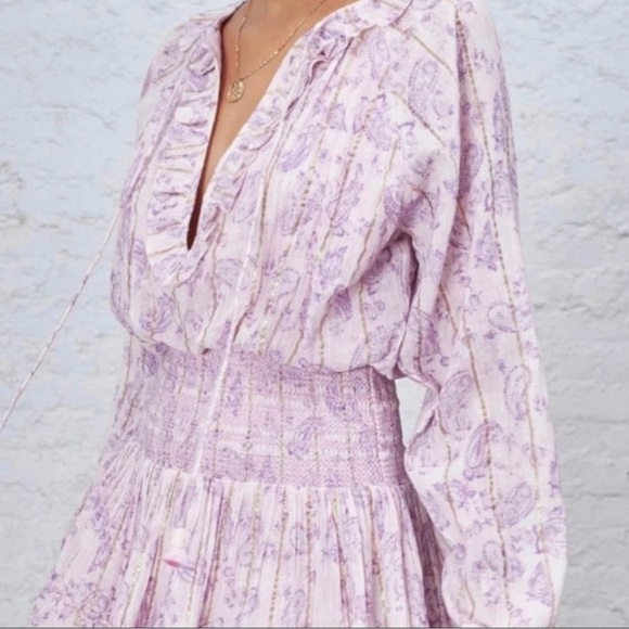 House of Harlow 1960 Paisley Smocked Pink Mini Dress-Size Large-New With Tags - Picture 2 of 9